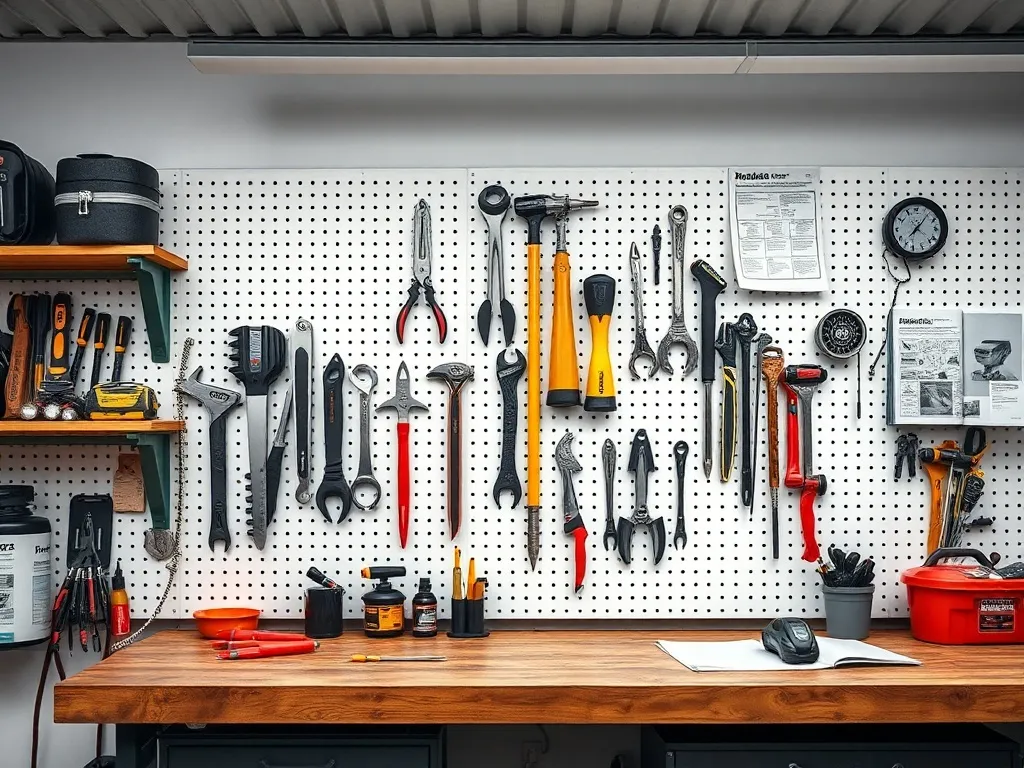 A clean, organized home workshop with tools neatly arranged