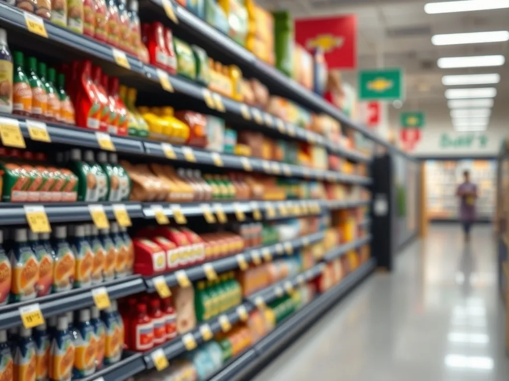 A professional analytical shot of a grocery store aisle with